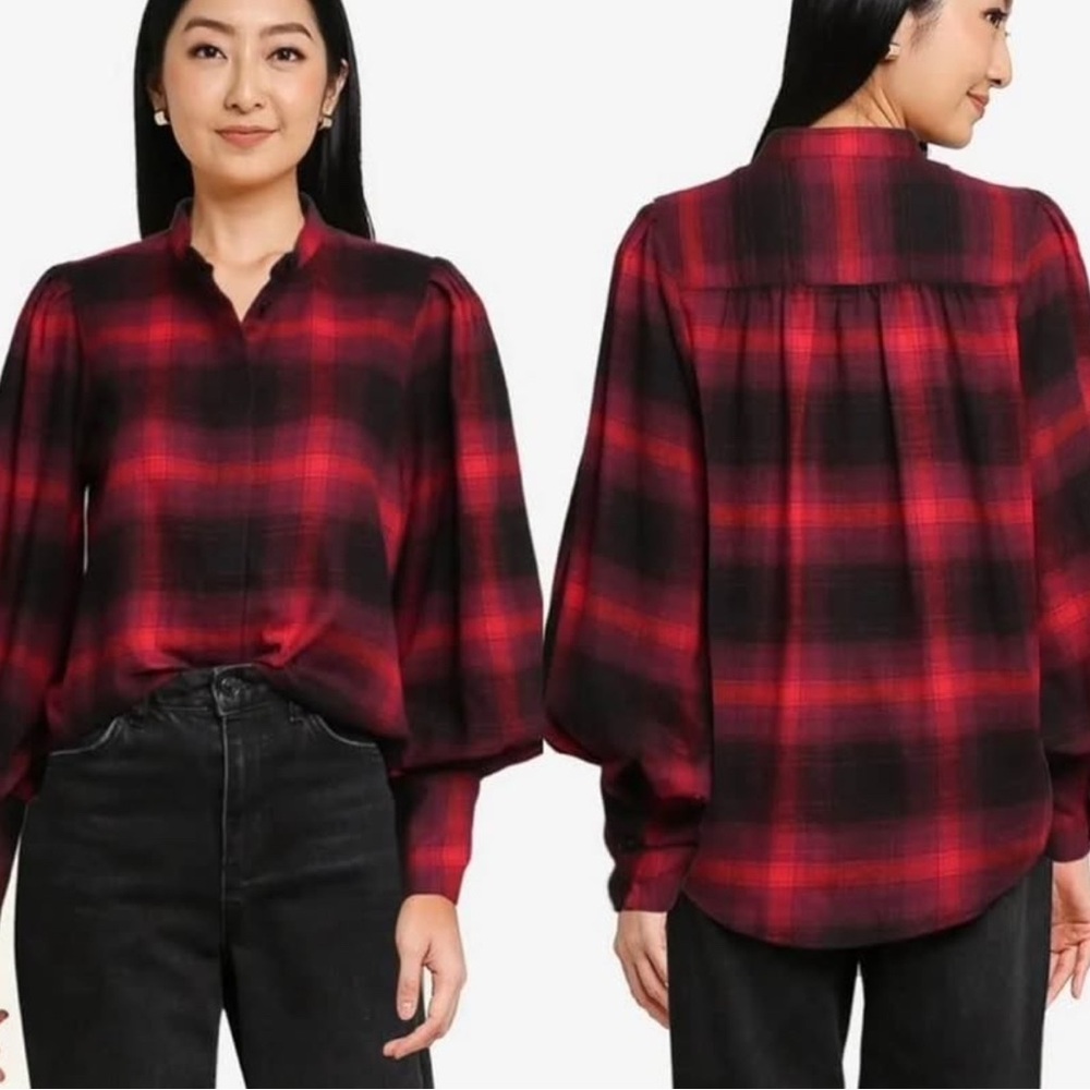 J. Crew Red and Black Plaid Blouse